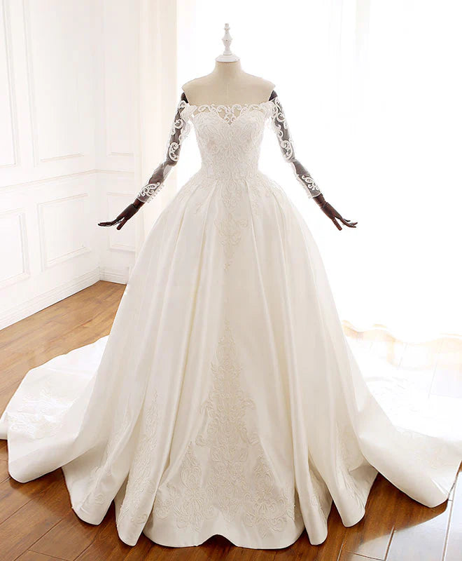 Lace Satin Long Wedding Dress Lace Satin Long Bridal Gown