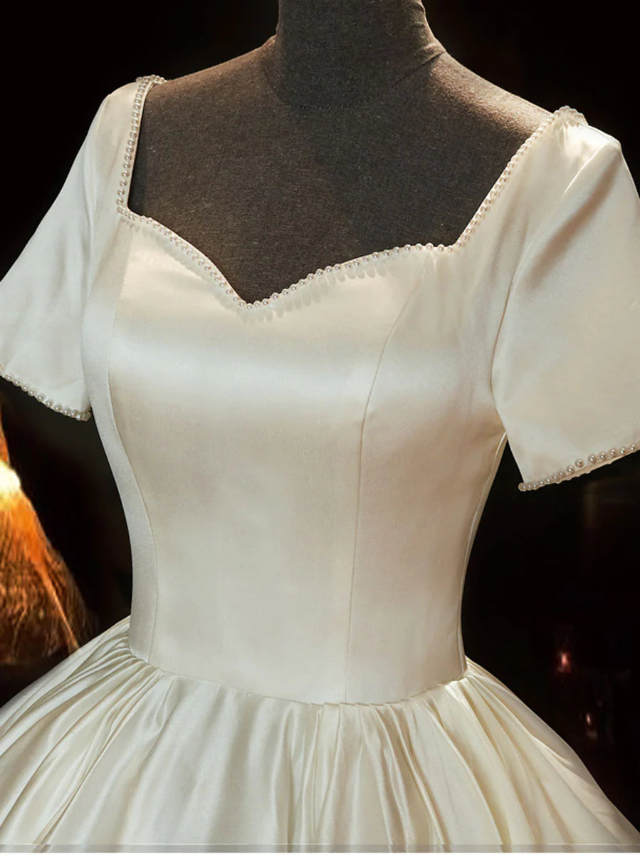 Sweetheart Satin Long Bridal Dress White Wedding Dress