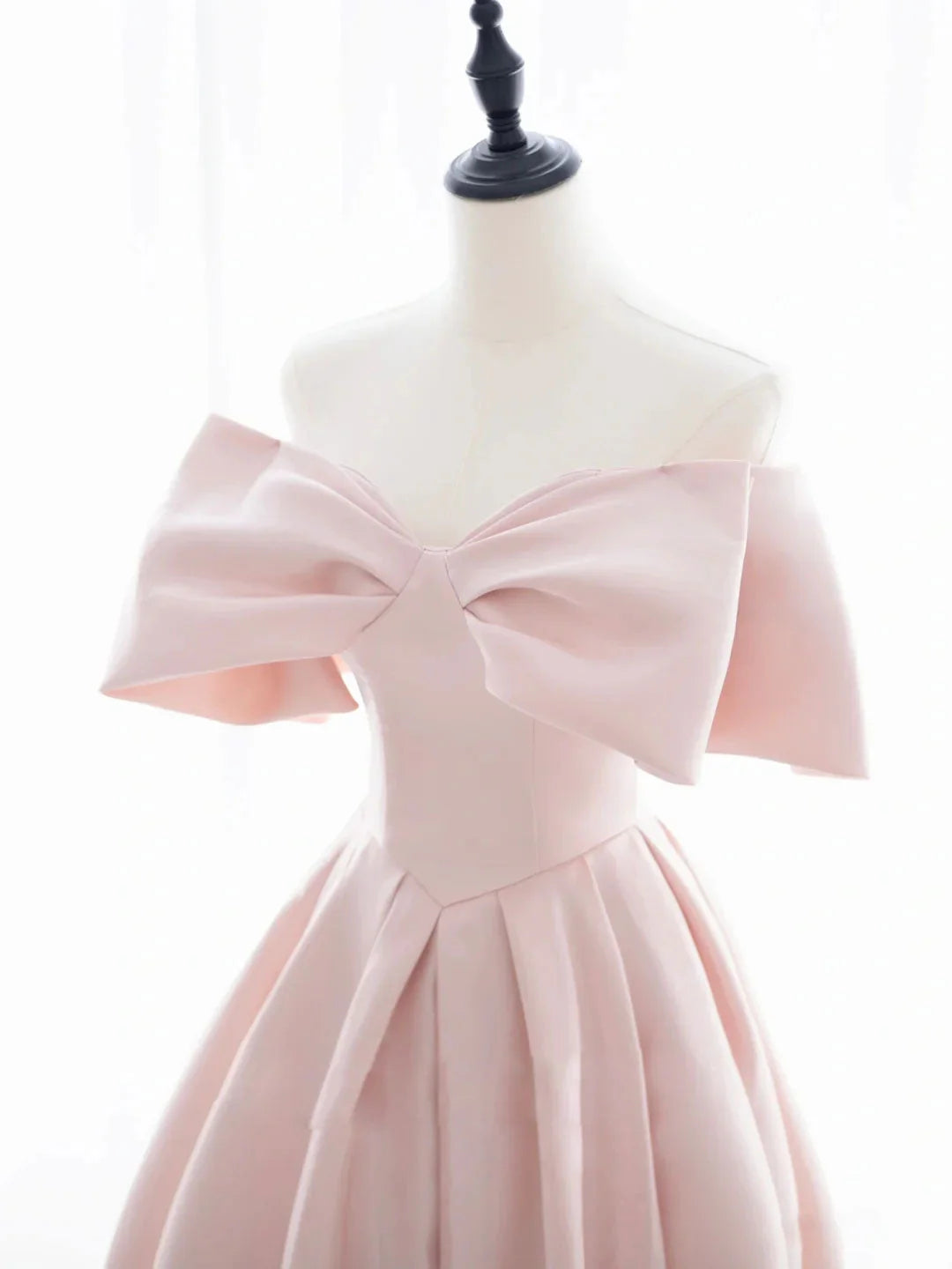 A-Line Off Shoulder Satin Pink Short Party Dress