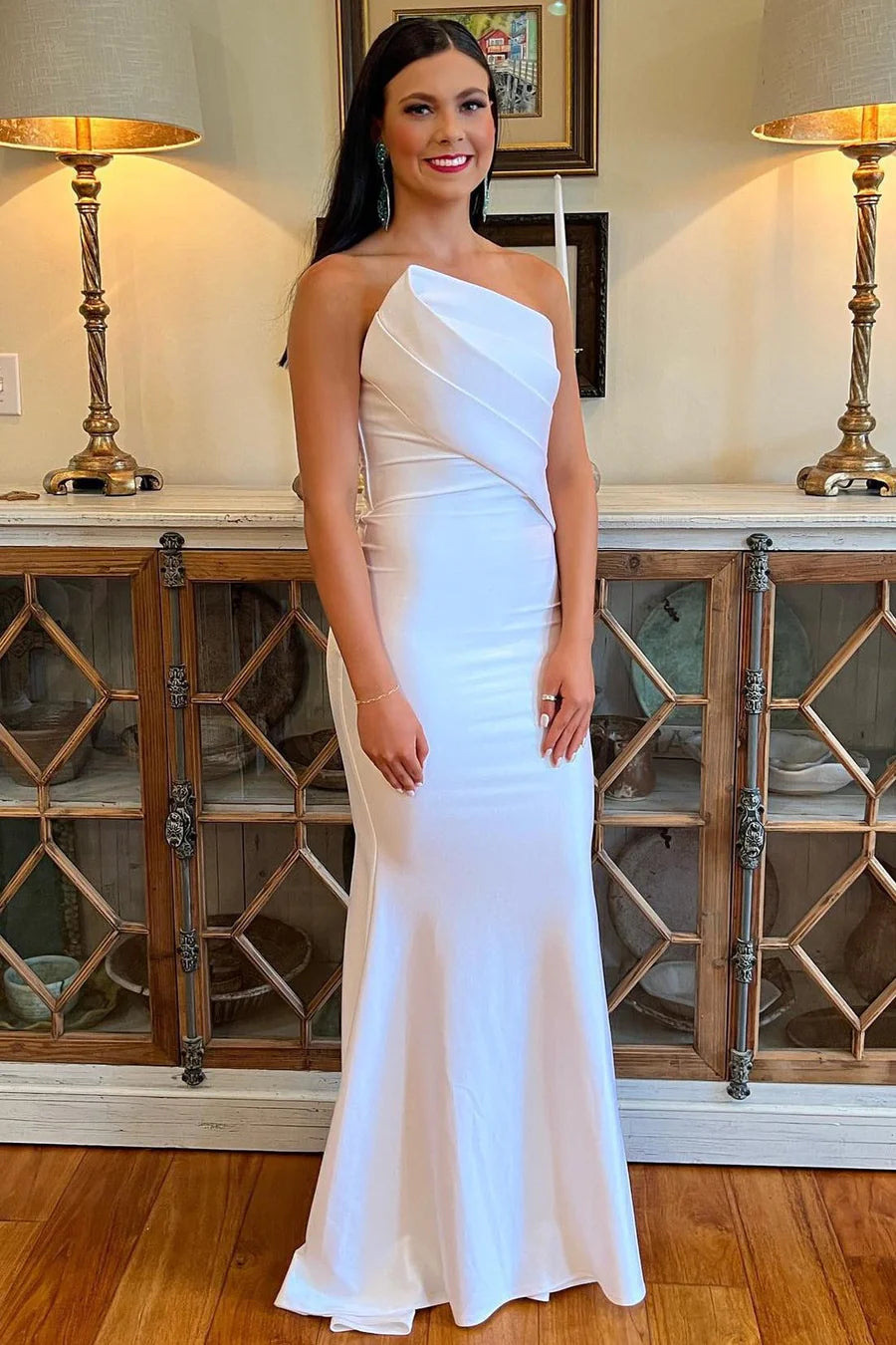 Green Strapless Ruched Mermaid Long Formal Dress