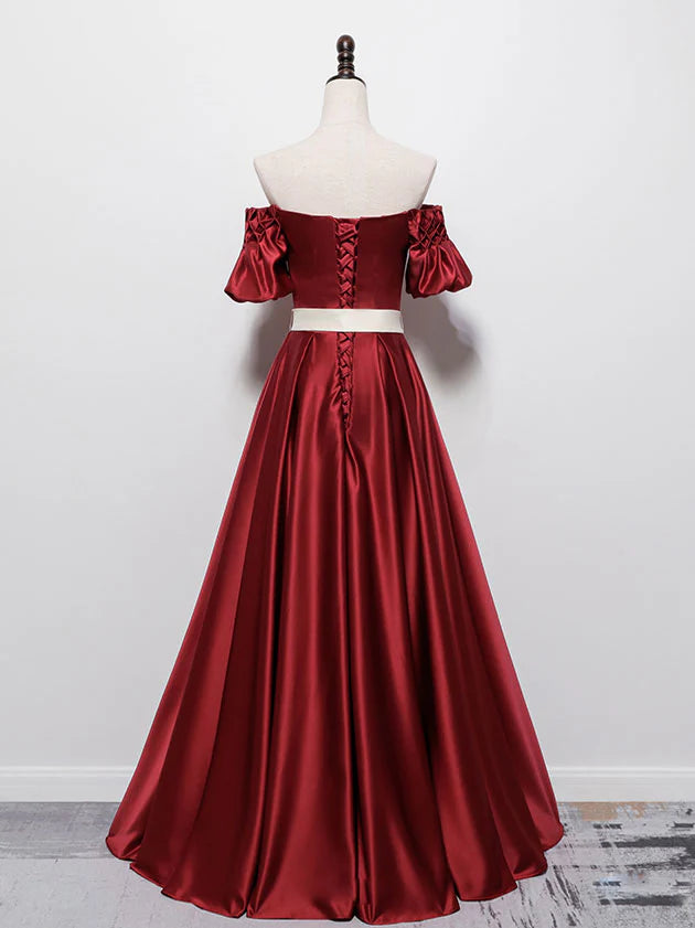Burgundy Satin Long Prom Dress Burgundy Bridesmaid Dress
