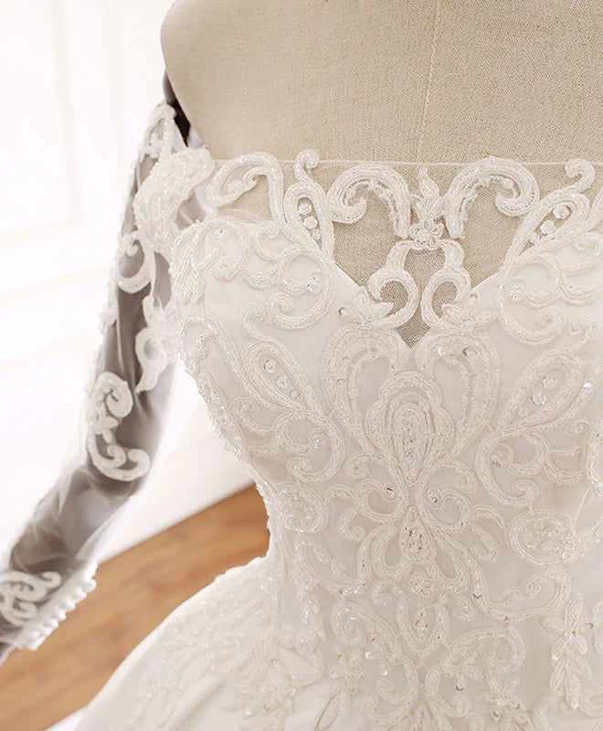 Lace Satin Long Wedding Dress Lace Satin Long Bridal Gown