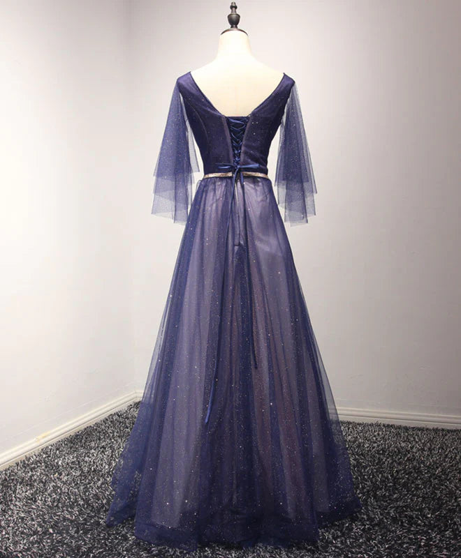 V Neck Long Purple Prom Dress Purple Long Evening Dress