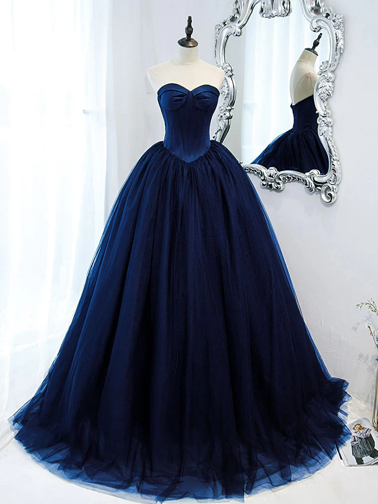 Black Sweetheart Neck Tulle Long Prom Dress