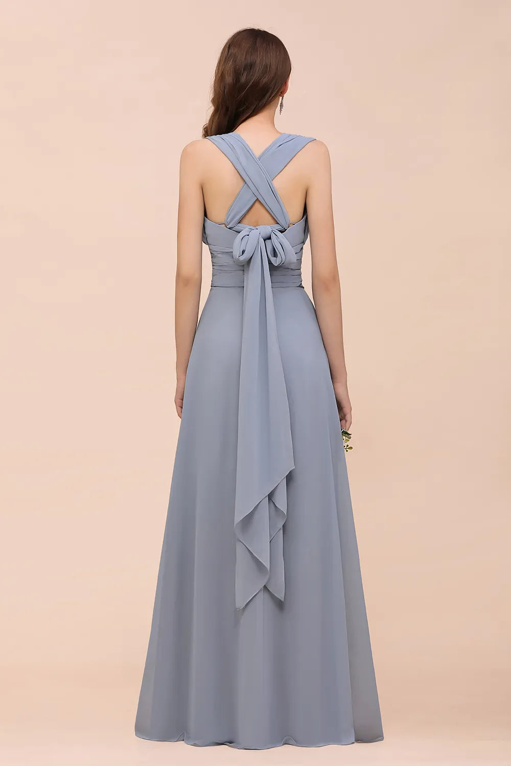 Long A-line V-neck Chiffon Backless Convertible Bridesmaid Dresses