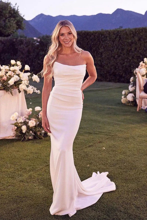 Mermaid Strapless Elastic Satin Wedding Dresses with Train