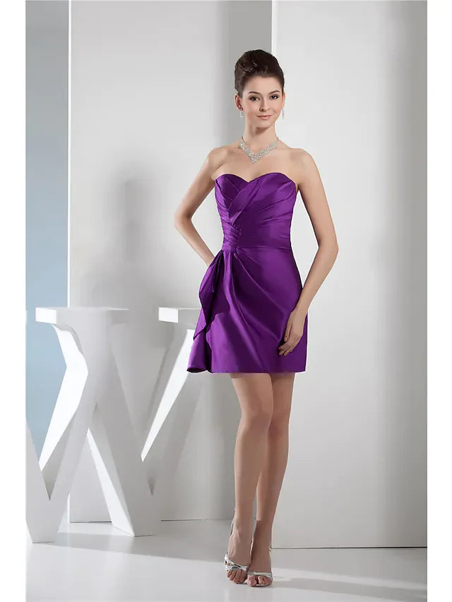 DingjiMinimalist Elegant Homecoming Cocktail Party Dress Sweetheart Neckline Sleeveless Short Mini Satin with Sleek Ruched