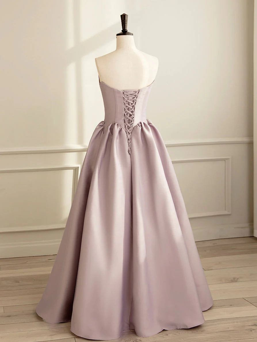 V Neck Satin Pink Long Prom Dress Satin Formal Evening Dress