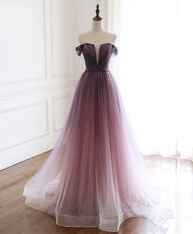 Tulle Off Shoulder Long Prom Dress Tulle Formal Dress