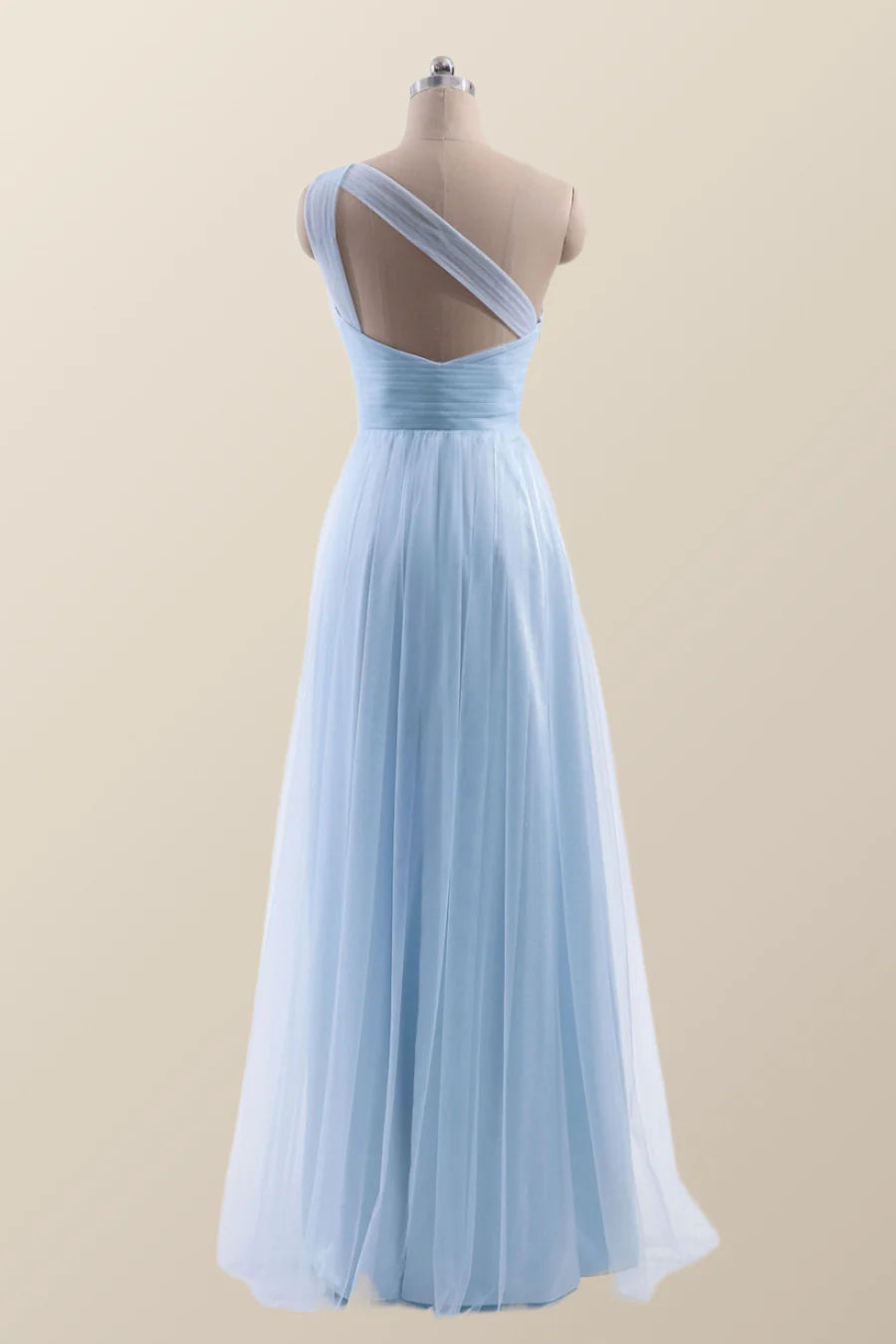 One Shoulder Light Blue Tulle A-line Bridesmaid Dress