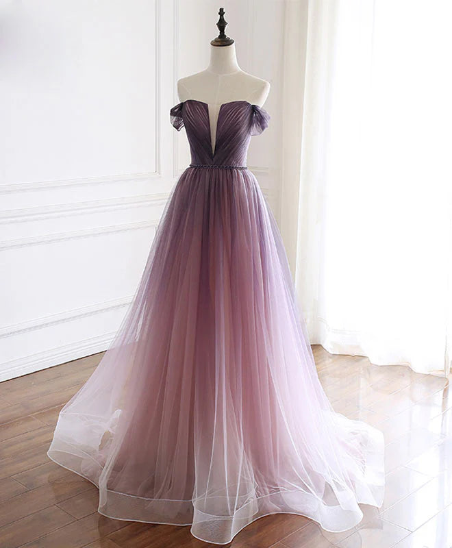 Tulle Off Shoulder Long Prom Dress Tulle Formal Dress
