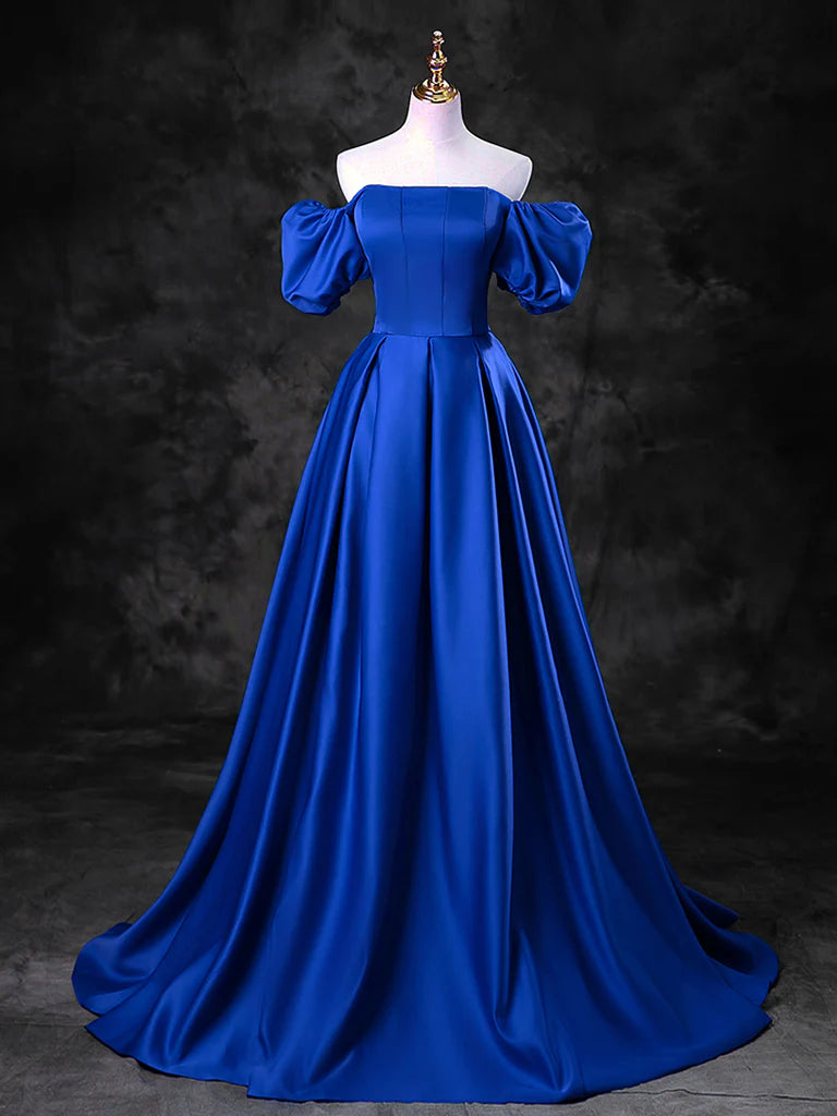 A-Line Burgundy Satin Long Prom Dress