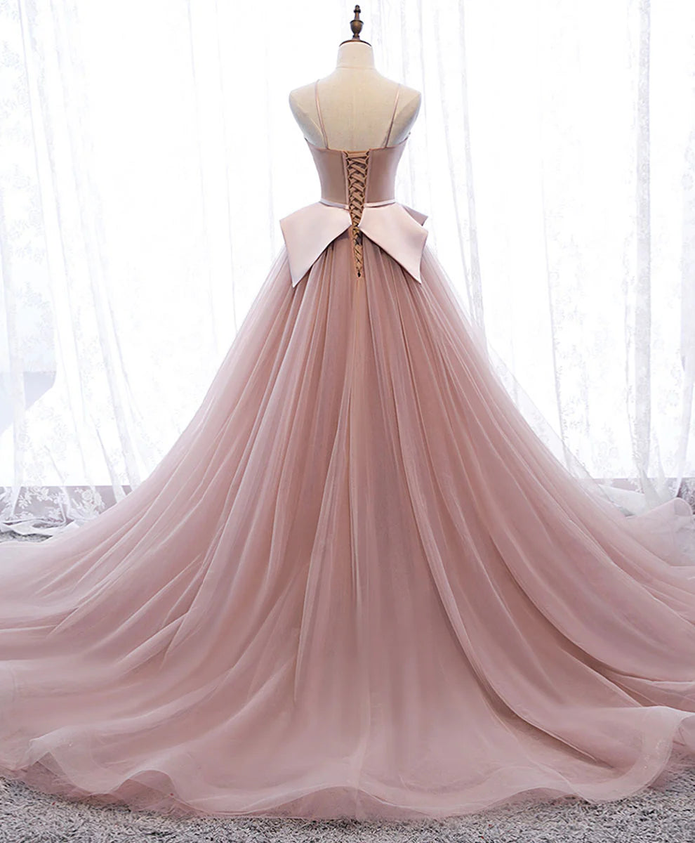 Sweetheart Tulle Long Prom Gown Pink Tulle Formal Dress