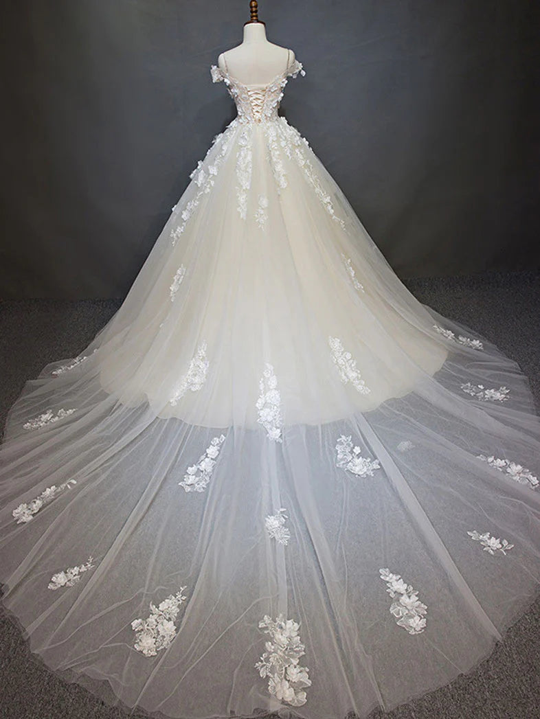 Tulle Lace Long Wedding Dress Lace Tulle Wedding Dress
