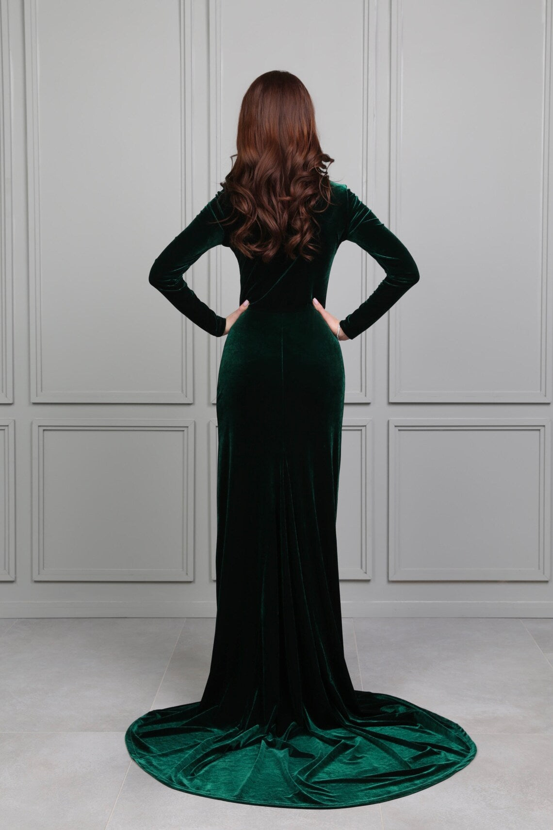 Dark Emerald Green Prom Dress Velvet Dress Formal Dress Evening Dress