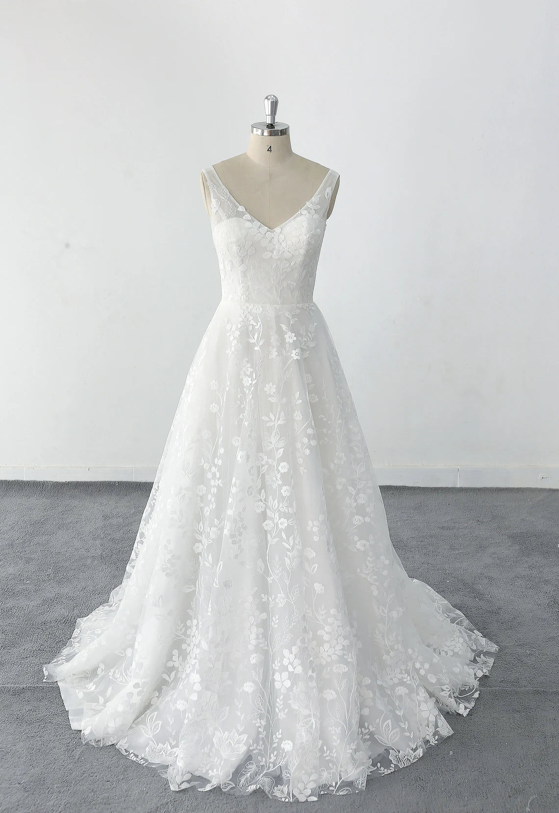 Floral Lace Wedding Dress lace wedding dress with plunging V neck Rustic Lace Wedding Dresse
