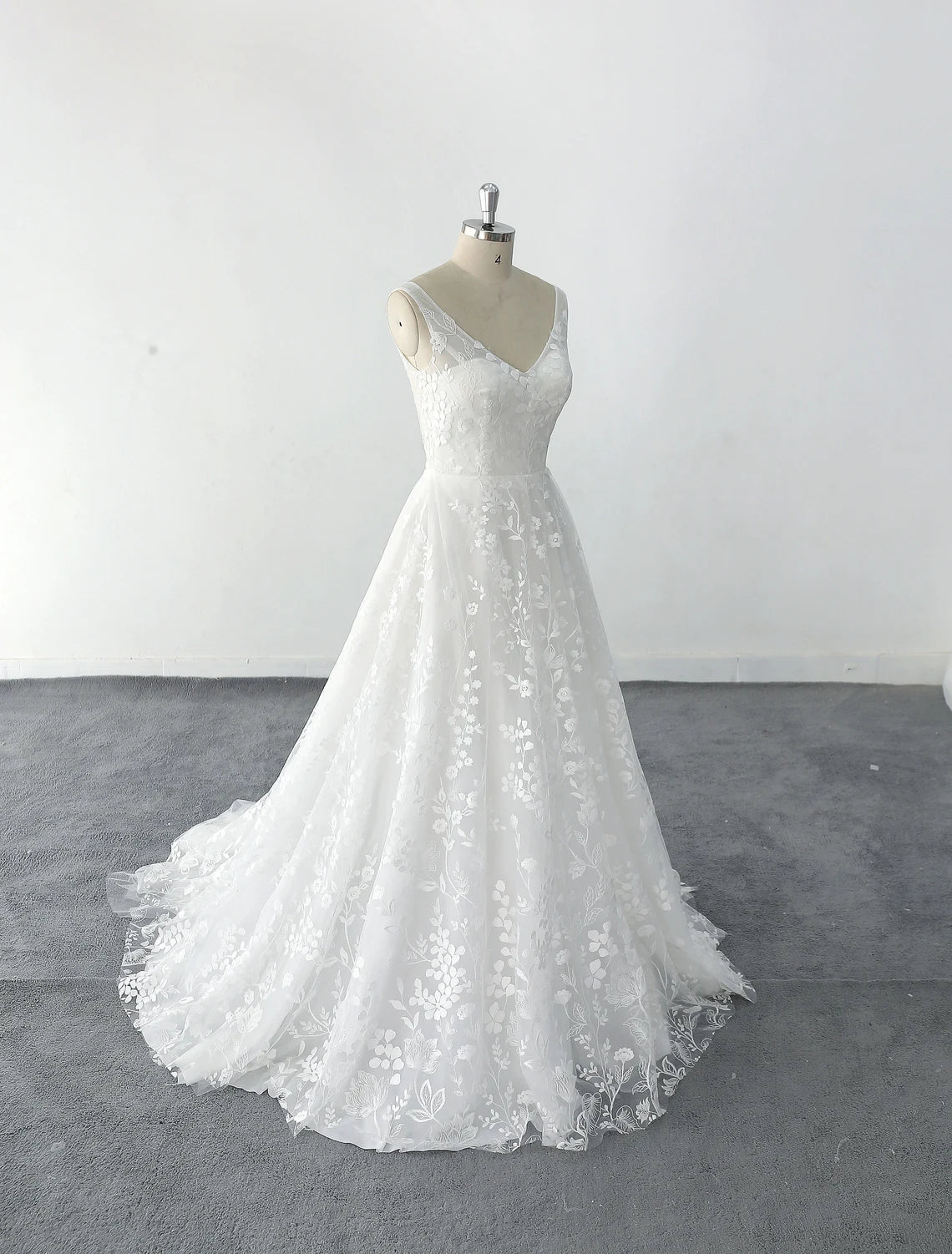 Floral Lace Wedding Dress lace wedding dress with plunging V neck Rustic Lace Wedding Dresse