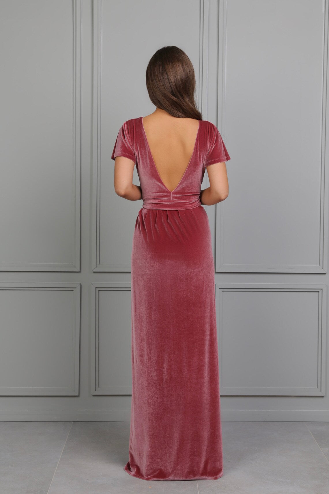 Velvet Dress Chianti Prom Dress One Shoulder Dress Velvet Long Dress Formal Dres Evening Dress Slit Dress