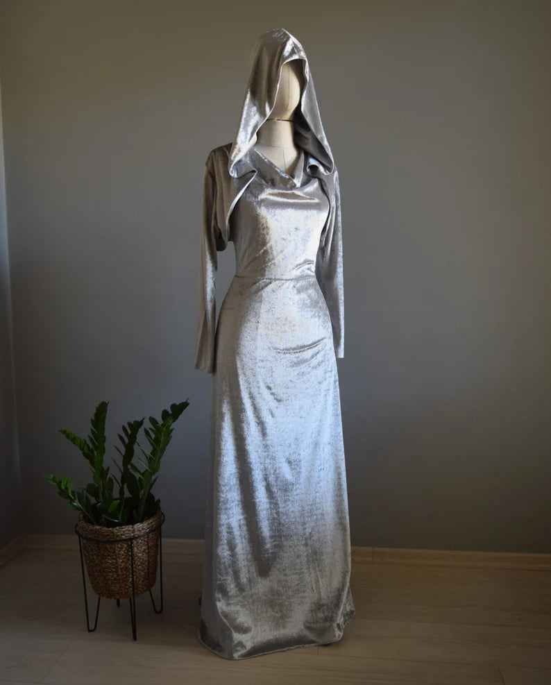 Cowl Neck Silver Crushed Velvet Prom Dress Silver Velvet Maxi Bridal Party Maid Of Honor Mother Of Groom Dress