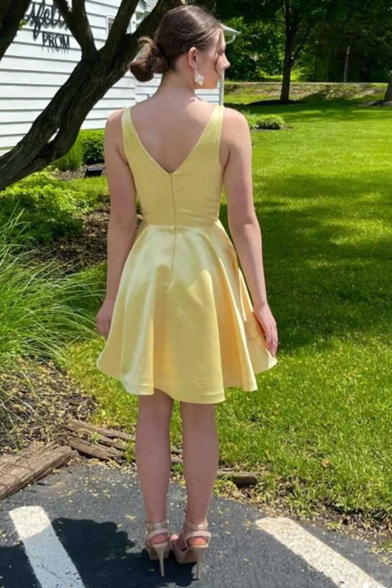 Yellow V-Neck Short Homecoming Dress