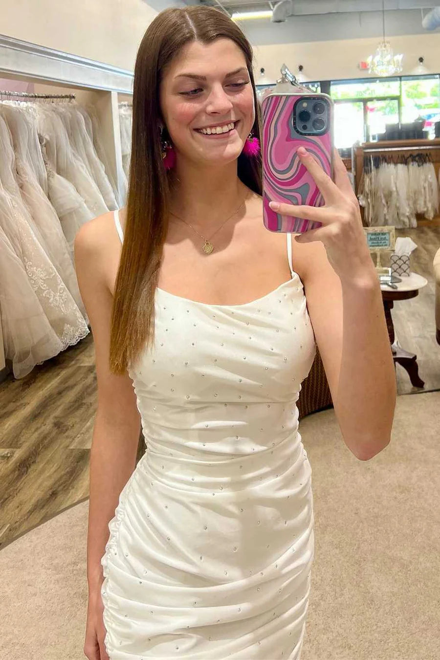 Beaded Spaghetti Strap Bodycon Cocktail Gown