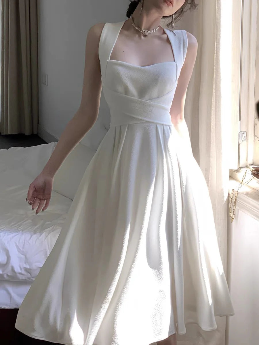 A Line White Chiffon Prom Dress Wedding Dress