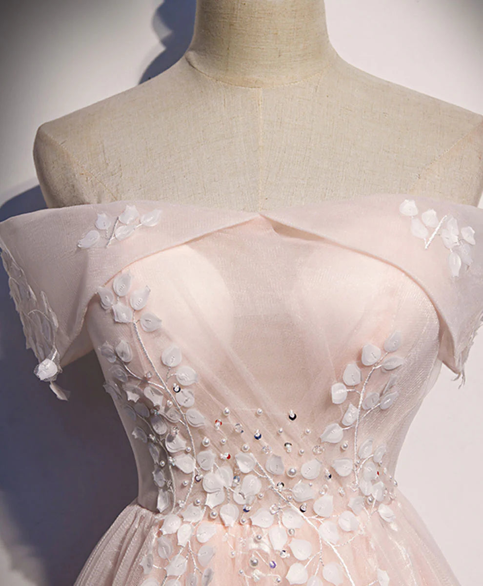 Tulle Lace Long Prom Dress Pink Tulle Lace Formal Dress