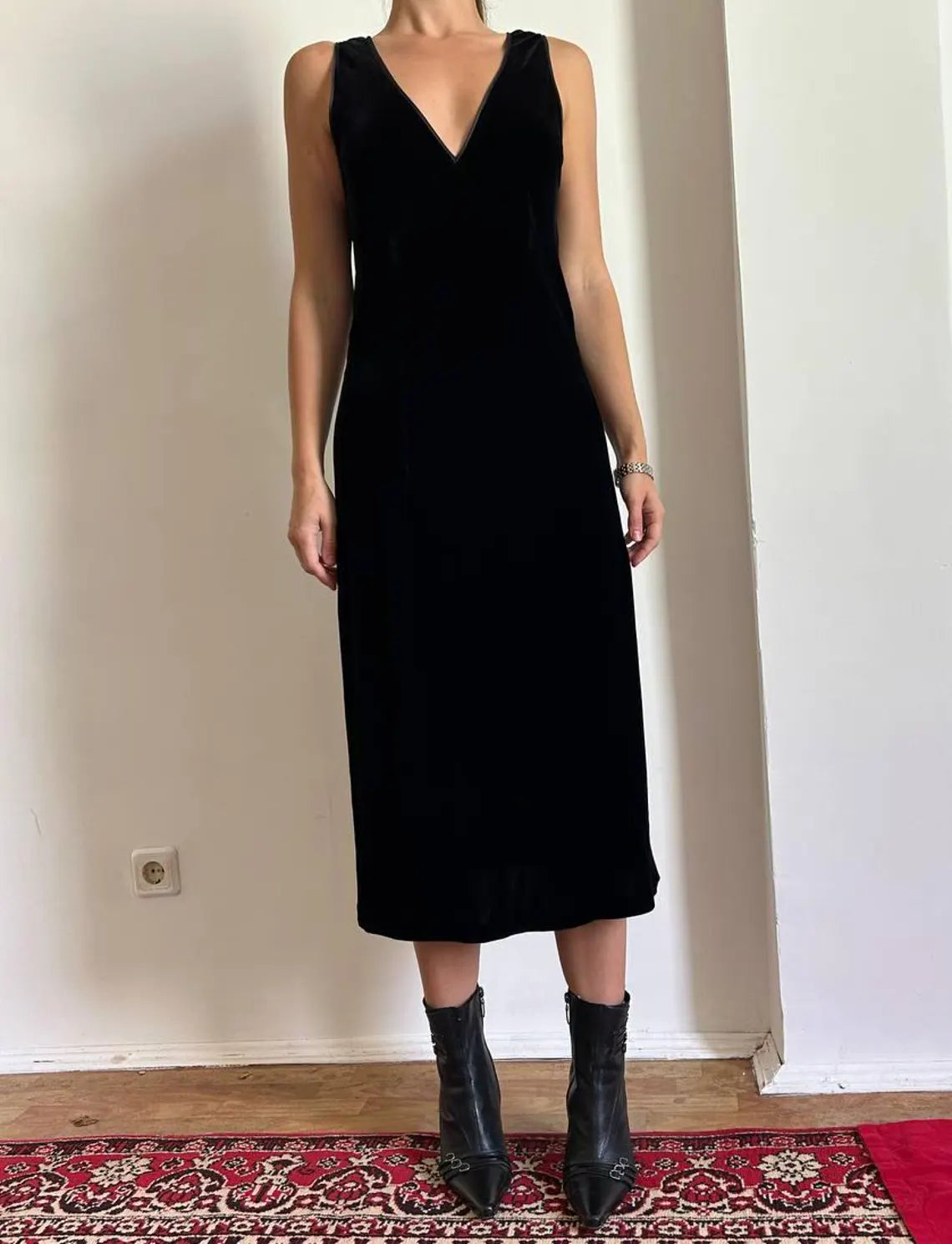 Silk velvet midi black prom dress Monsoon vintage velvet dress