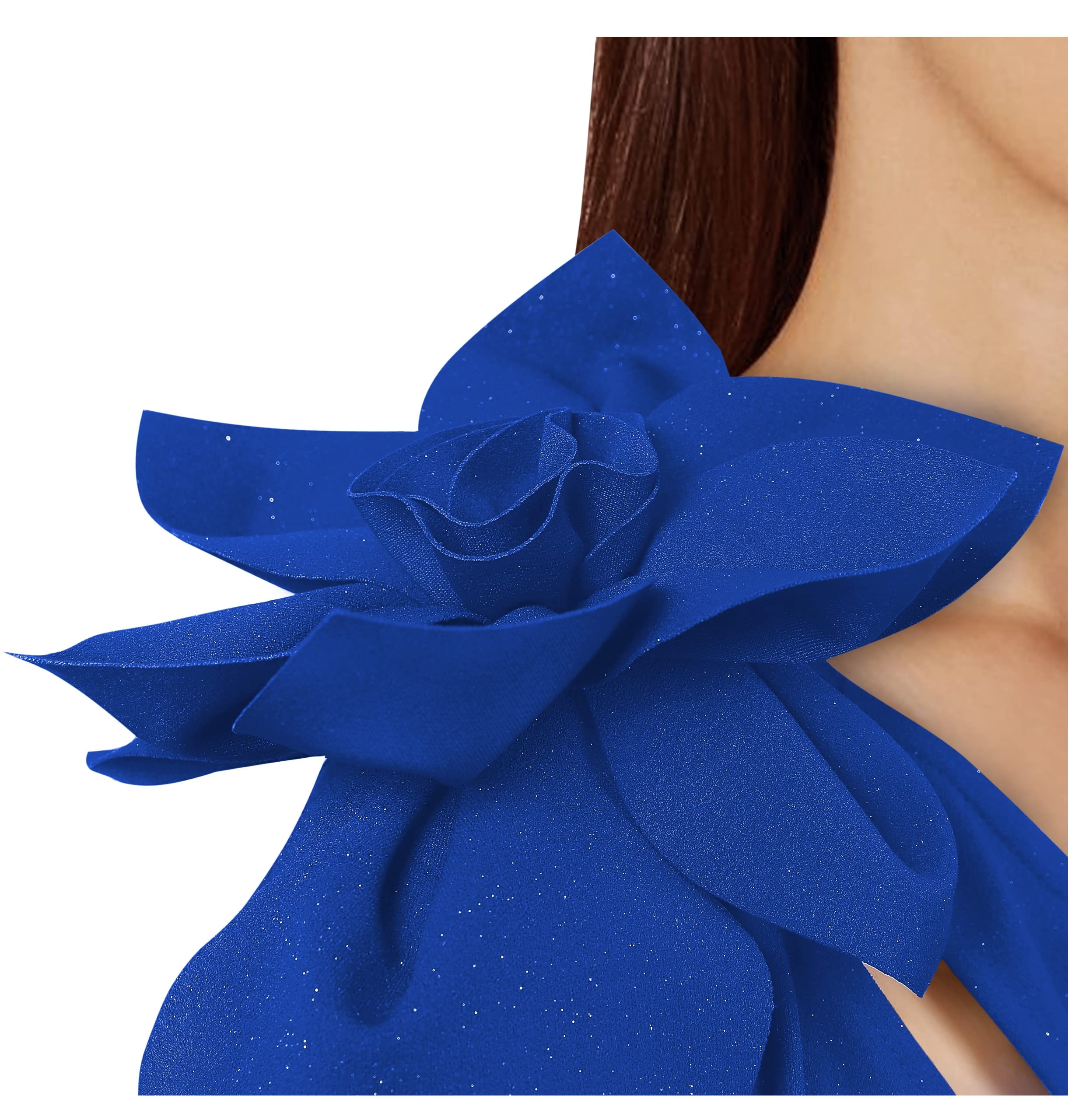 Womens 3D Flower One Shoulder Ruched Prom Formal Wedding Guest Maxi Dress Sexy Cocktail Split Cutout Prom Gown