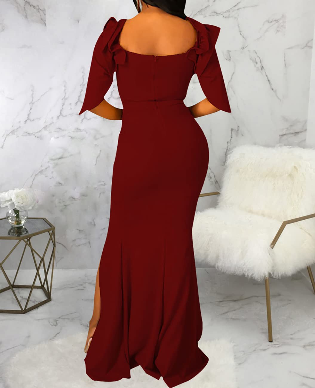 Burgundy Sexy Formal Dress for Women Ruched Off Shoulder Club Cocktail Bodycon Prom Long Dresses