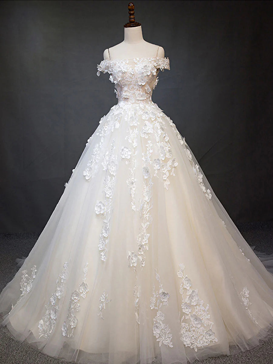 Tulle Lace Long Wedding Dress Lace Tulle Wedding Dress