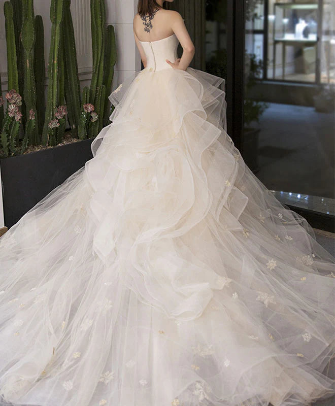 Champagne Tulle Long Wedding Dress Champagne Bridal Dress