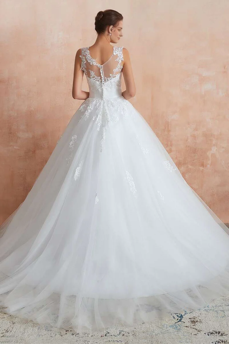 Ball Gown Appliqués Wedding Dress with Sheer Back