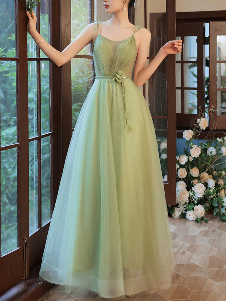 Green Tulle Long Prom Dress Green Bridesmaid Dresses