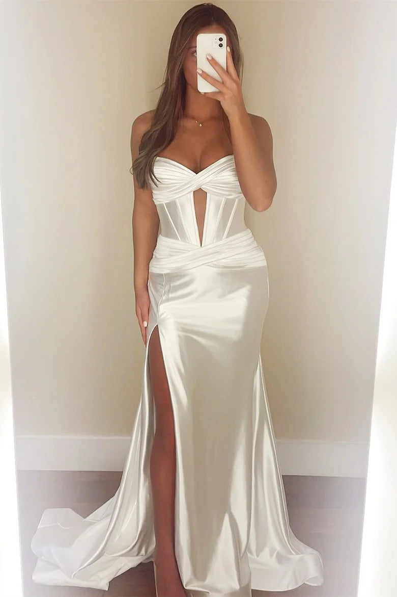 Strapless Keyhole Mermaid Long Dress with Slit