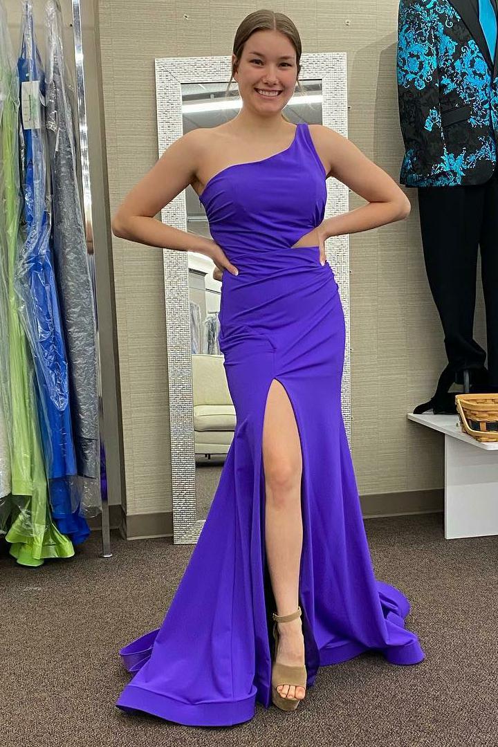 One-Shoulder High Side Slit Mermaid Long Prom Dress