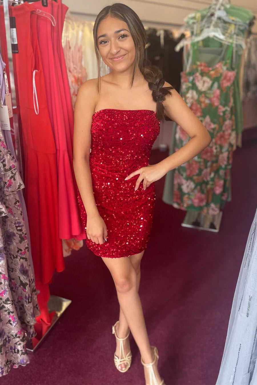 Sequin Strapless Fitted Short Homecoming Dress