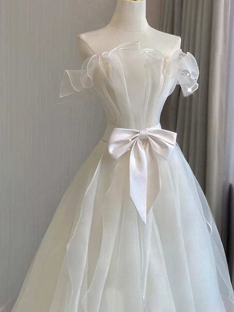 A-Line Organza White Long Prom Dress White Long Formal Dress