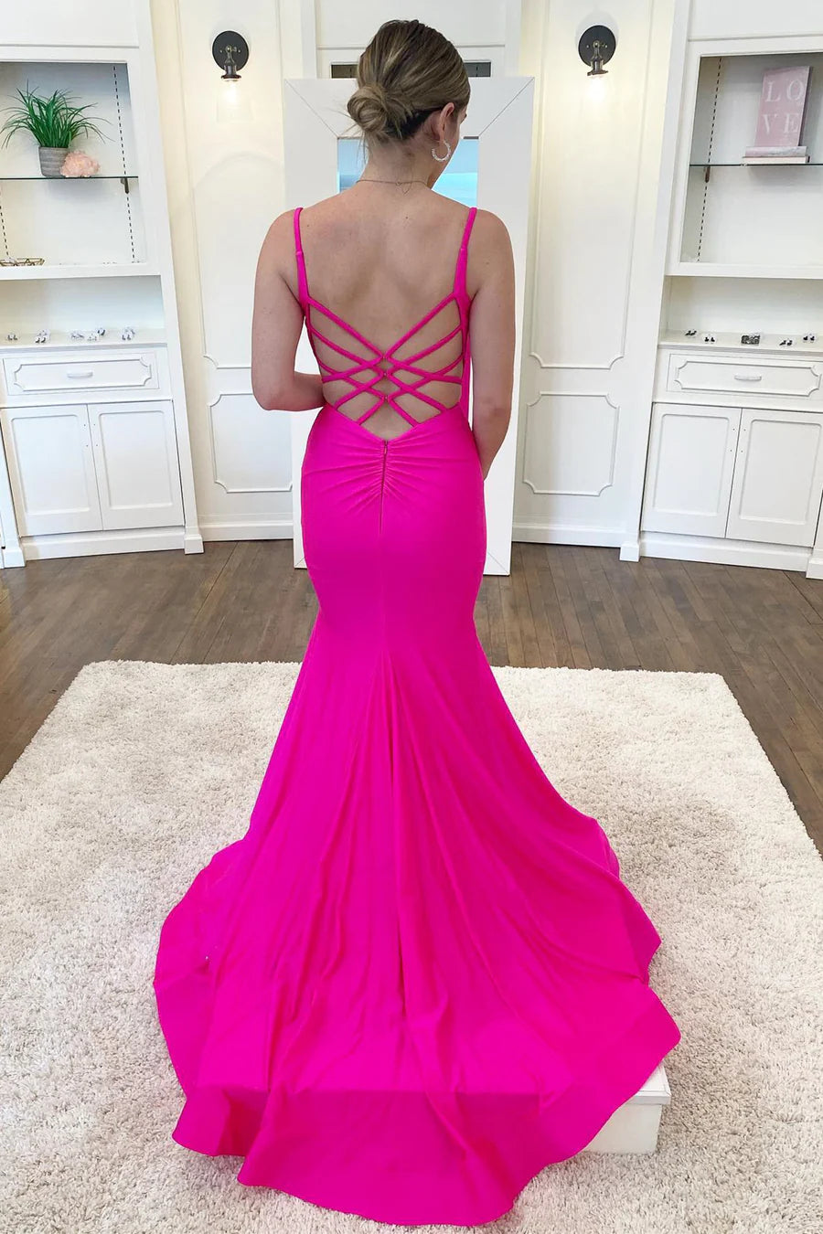 V-Neck Backless Trumpet Long Formal Dress
