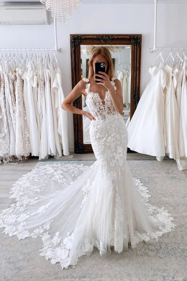 Mermaid Sweetheart Lace Wedding Dresses with Appliques