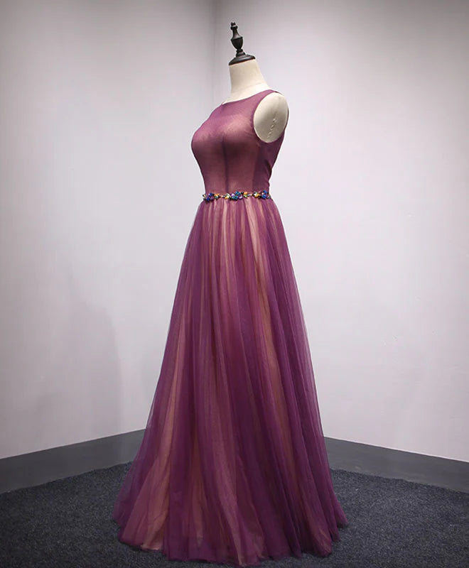 Round Neck Tulle Long Prom Dress Formal Dress