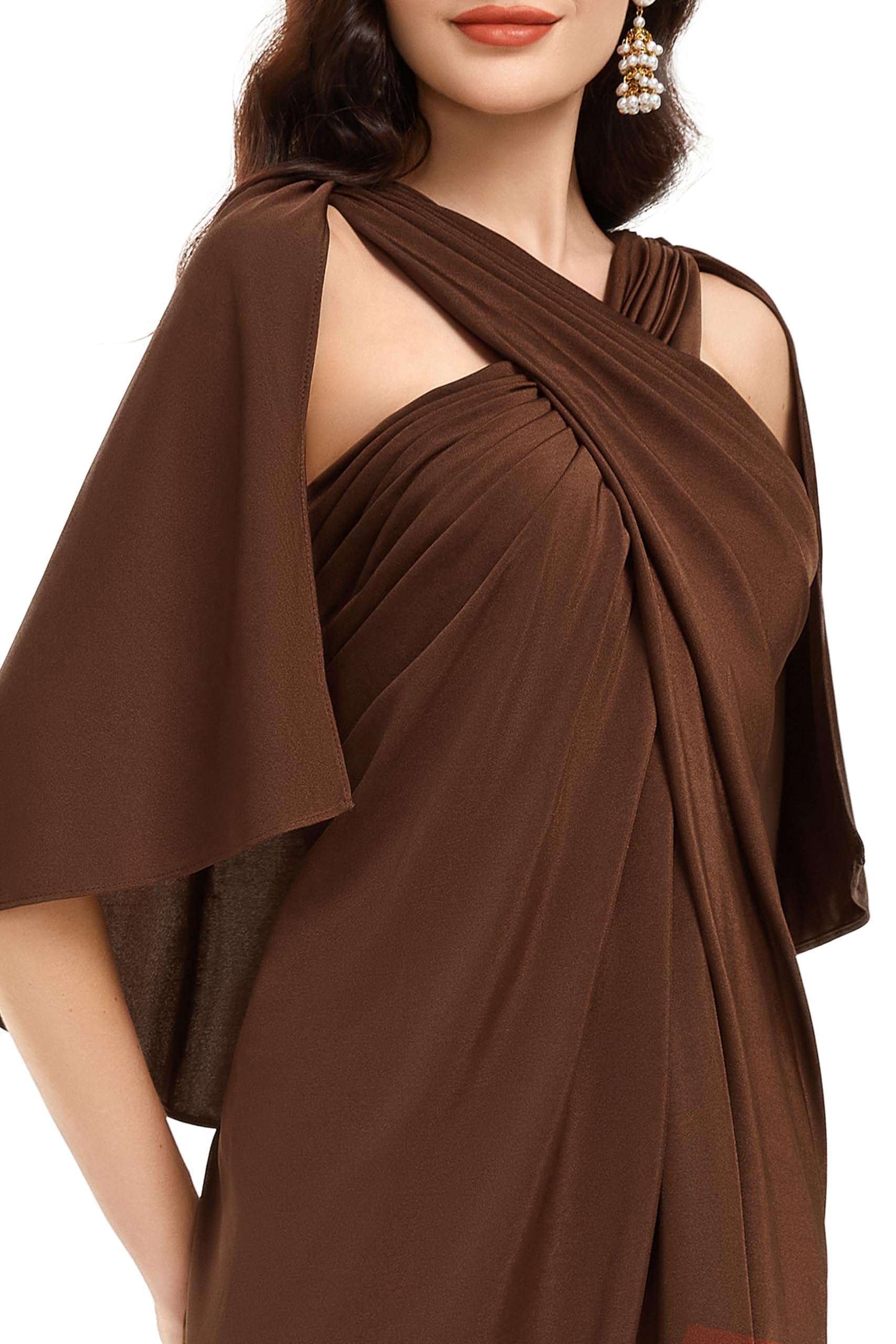 Brown Prom Dresses for Women Formal Dress with Shawl Wraps Cocktail Dress Evening Dress Gown