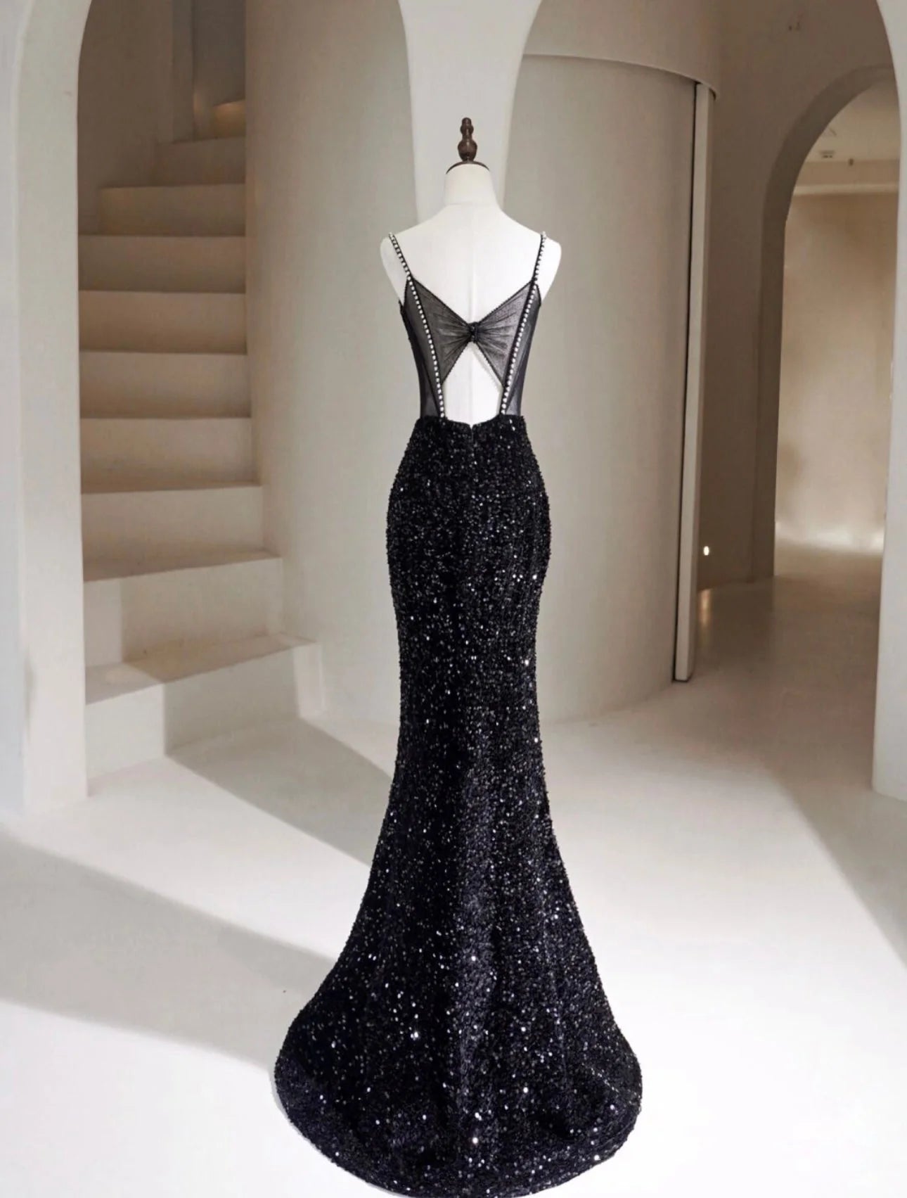 Mermaid Velvet Sequin Black Long Party Dress
