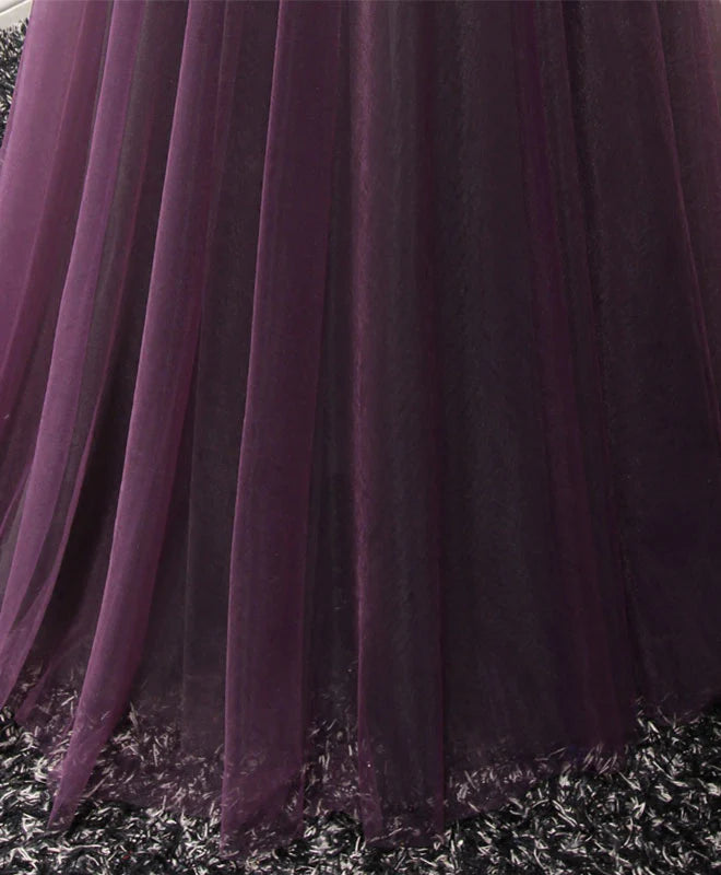 Tulle Lace Off Shoulder Long Prom Dress Purple Evening Dress