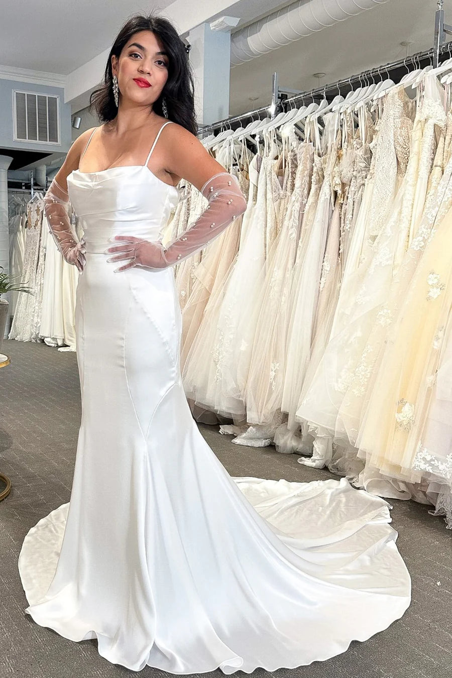 Cowl Neck Open Back Mermaid Long Wedding Dress