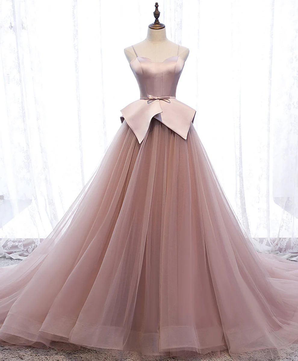Sweetheart Tulle Long Prom Gown Pink Tulle Formal Dress