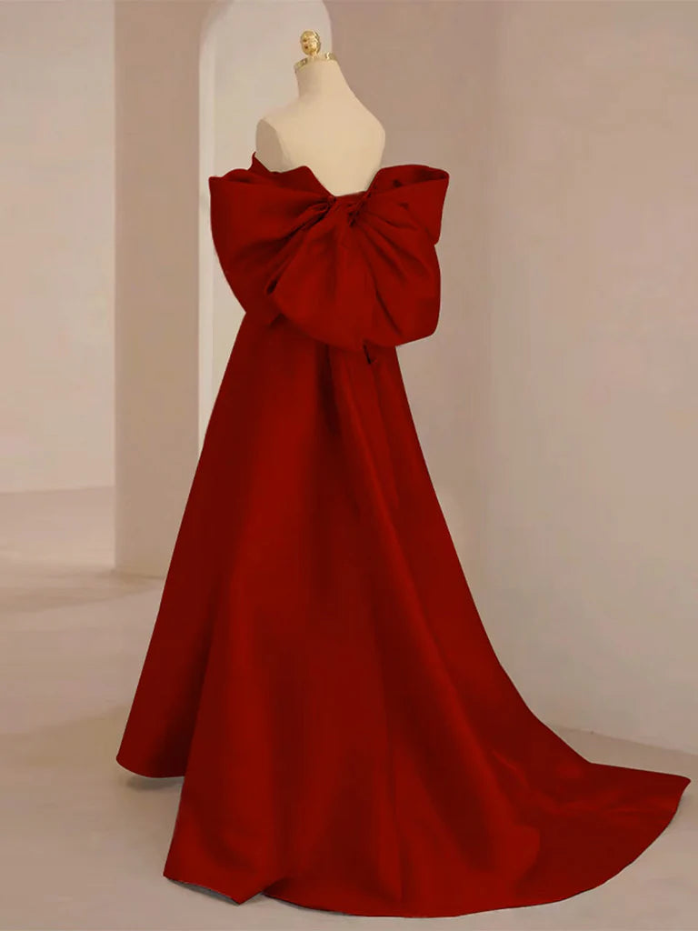 A-Line Sweetheart Neck Satin Burgundy Long Prom Dress