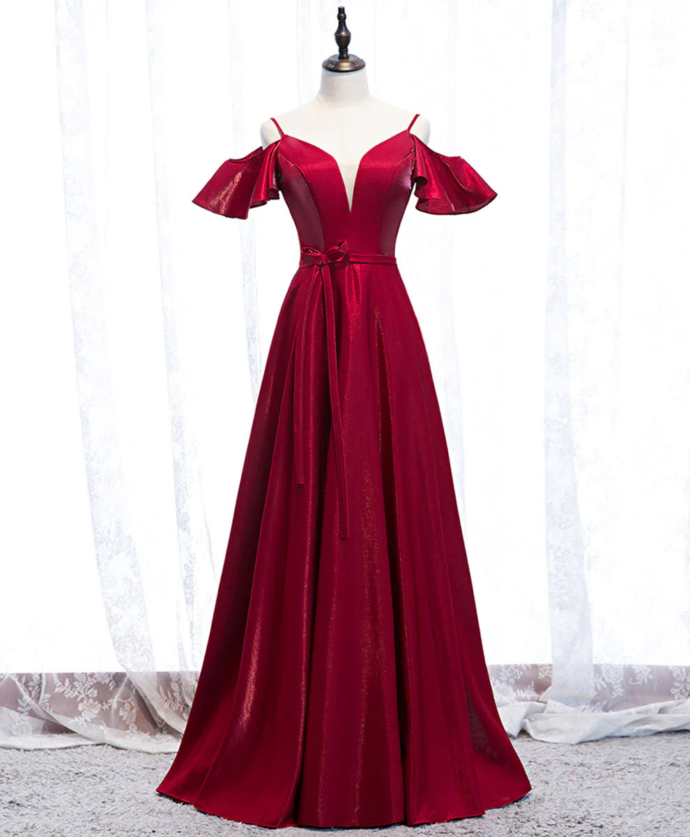 Satin Burgundy Long Prom Dress Burgundy Formal Dress