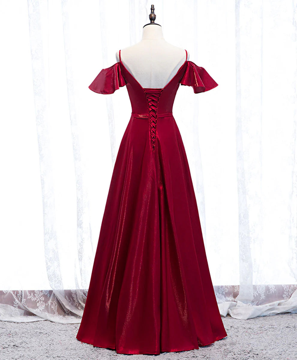Satin Burgundy Long Prom Dress Burgundy Formal Dress