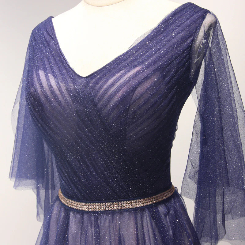 V Neck Long Purple Prom Dress Purple Long Evening Dress